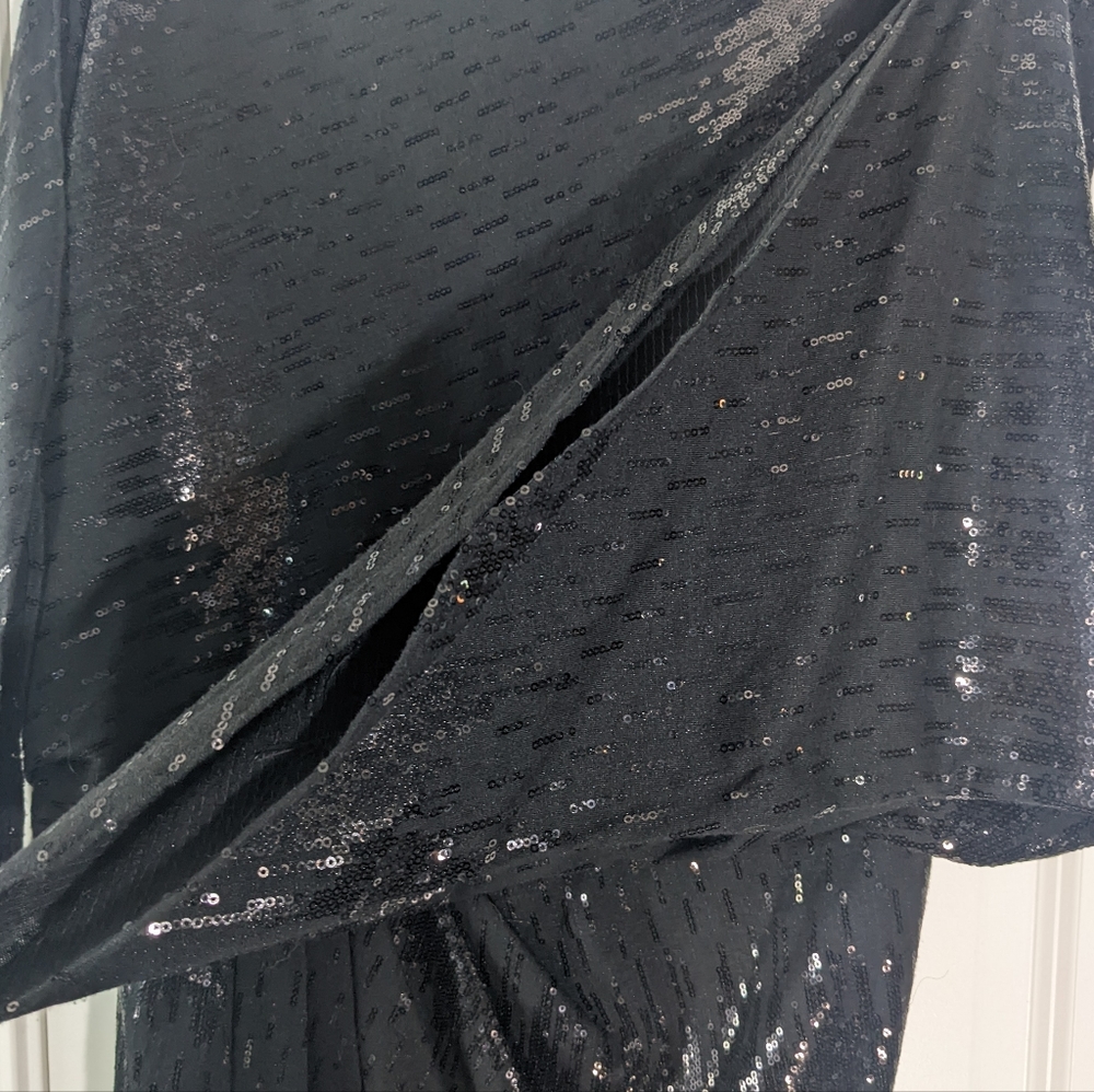 David Meister Black Sequin Dolman Sleeve Blouson Cocktail Dress sz 8 - Picture 6 of 9